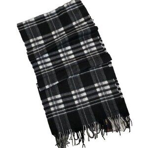 Cashmink New Black and White Plaid Fringed Scarf